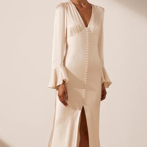 Shona Joy Dresses & Skirts - DISCOUNTED SILK CREAM MIDI PARTY DRESS shone joy LA LUNE FRILL CUFF BIAS